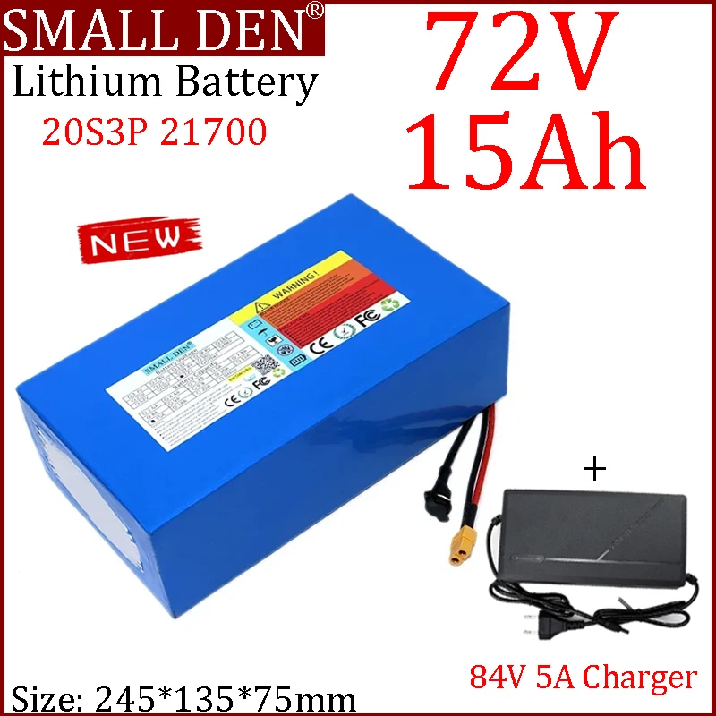 NEW 72V 15Ah 21700 lithium battery pack 20S3P 0-2000W high-power 84V battery+84V 5A charger