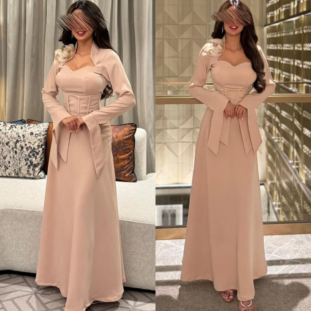 

Customized Simple Jersey Evening Dress Exquisite Sweetheart Long Sleeves Prom Dresses Luxury Sweep Train Special Occasion Gowns