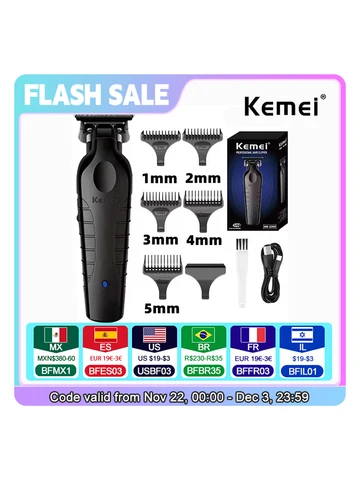 Kemei 2299 בארבר שיער אלחוטי גוזם 0mm אפס ומרווחות גילוף גוזז Detailer מקצועי חשמלי גימור חיתוך מכונה