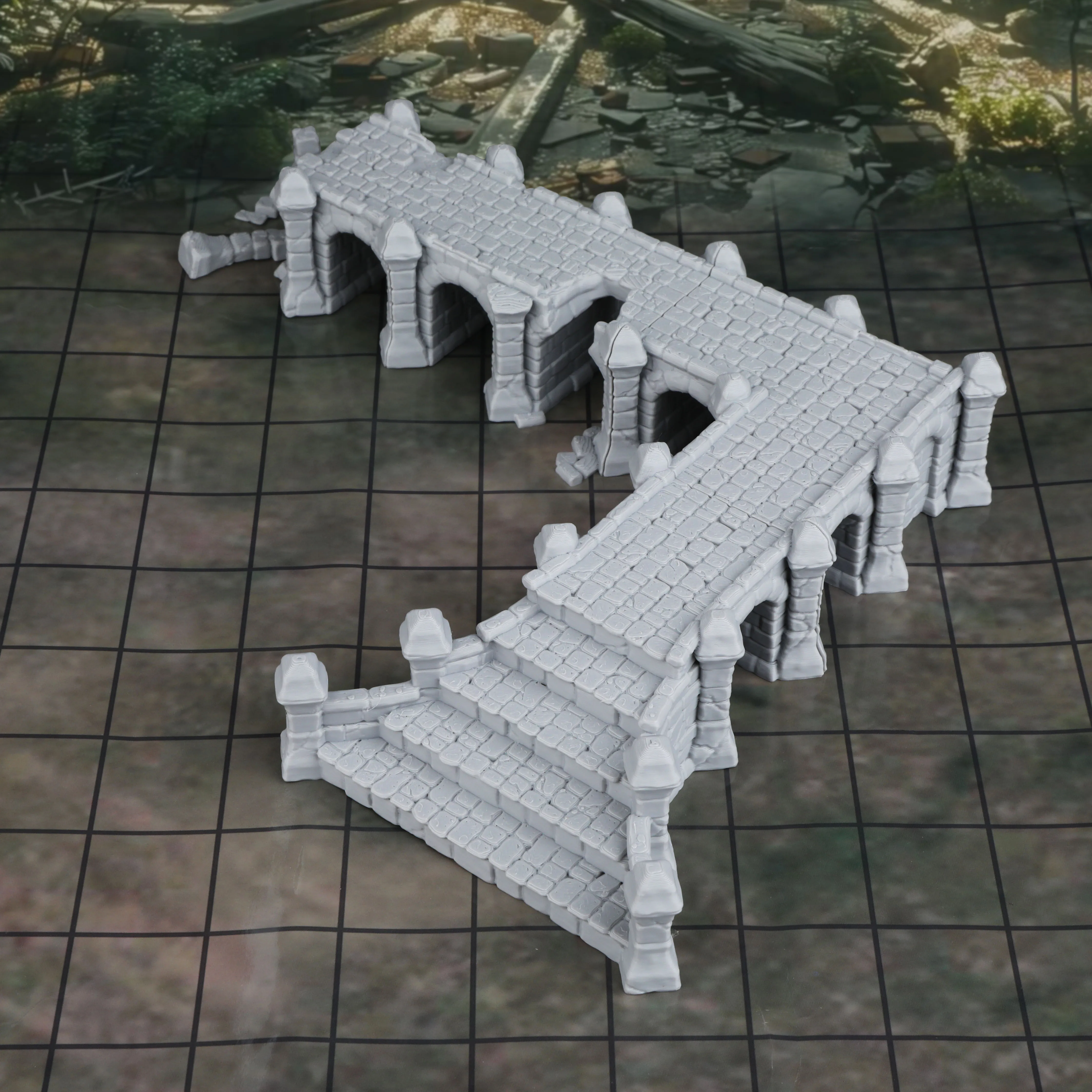 RPG Ruins of Raised Road Miniature Terrain Model, Fantasy Bridge Scenery Accessory, TTRPG Role Play Game Building Element