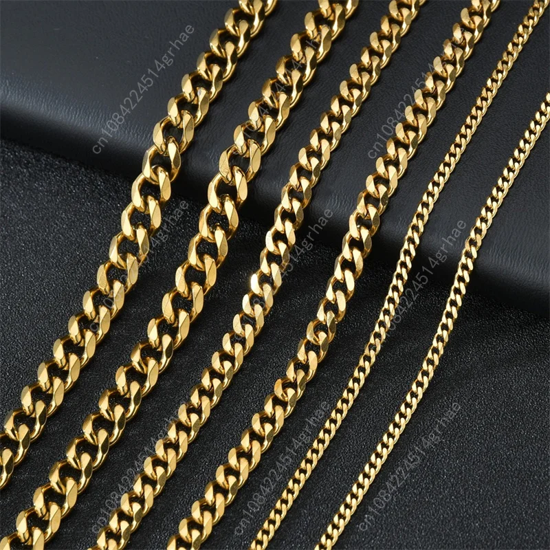 Podstawowe punkowe naszyjniki ze stali nierdzewnej 3,5,7 mm typu curb cuban dla mężczyzn i kobiet, czarno-złote łańcuszki, chokery, solidna biżuteria metalowa.