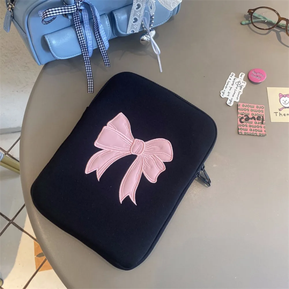 Portable Pink Bow Tablet Sleeve Bag 11/13/15 Inch Embroidered Laptop Pouch Fall Prevention Black Computer Storage Bag Work