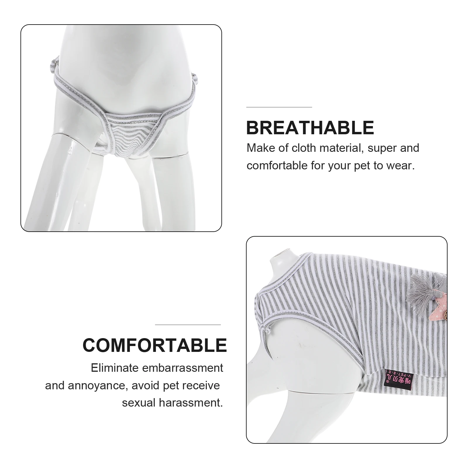 

Pet Physiological Pants For Female Dog Breathable Sanitary Diaper Reusable Washable Stripe Pattern Dog Period Pantie Pet