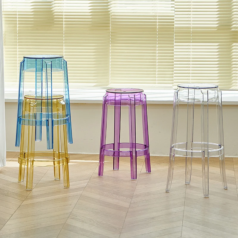 

Nordic Acrylic Crystal Bar Chair Stylish Round Modern Minimalist Plastic High Stools Creative Tabourets De Bar Home Furniture
