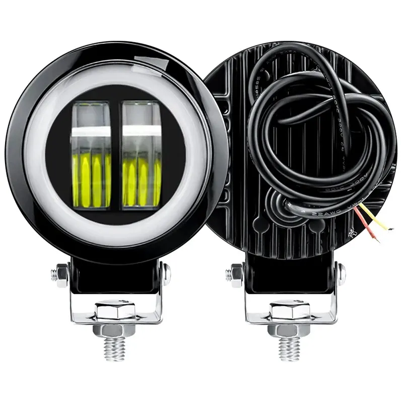 12V 24V Red Blue Yellow Work Light Round Angel Eyes LED Light Bar Portable Spotlights Motorcycle Car Offroad Driving Fog Lamp