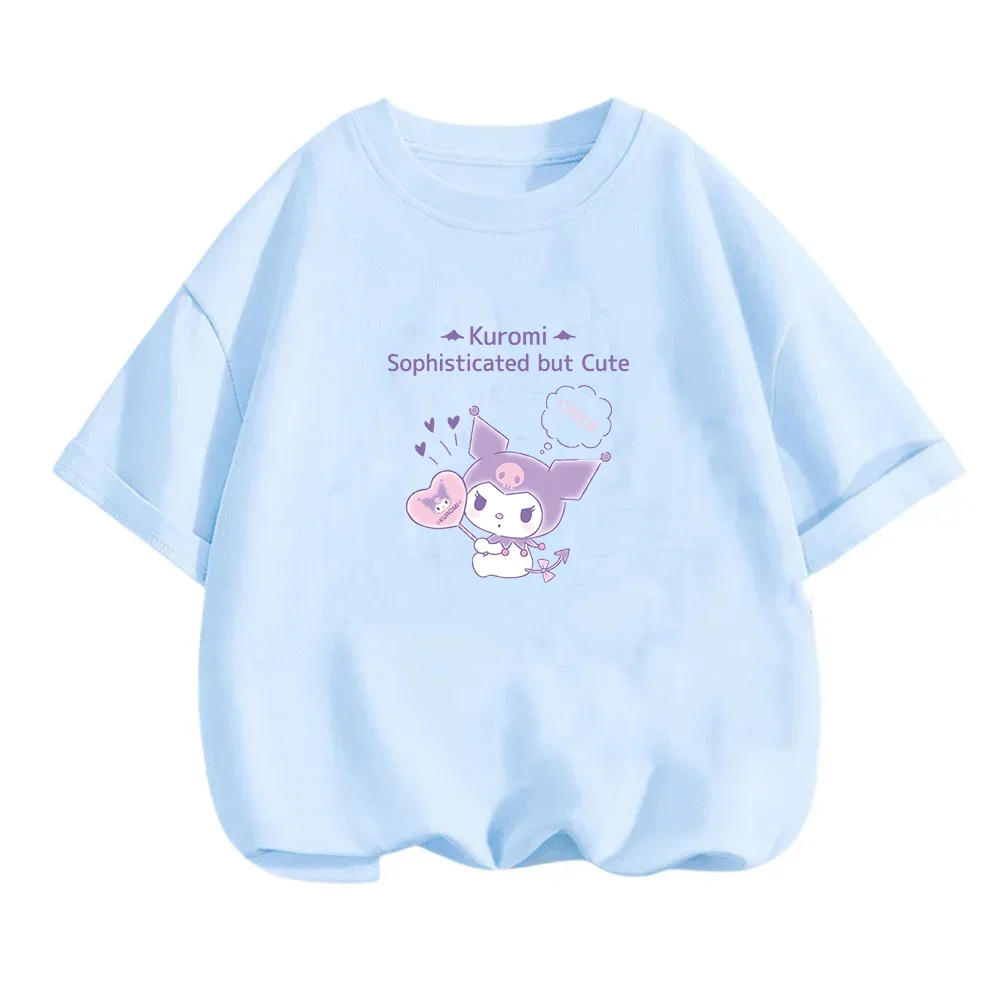 

Милая японская женская футболка Kuromi 2022, хлопковая футболка Kuromi с короткими рукавами, женская летняя свободная футболка Sweet Breeze Ins, топ