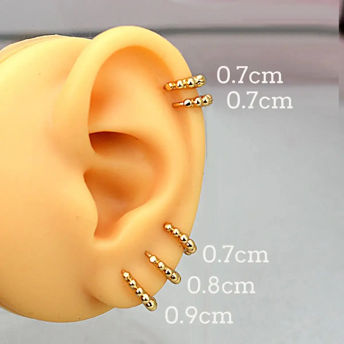 2PC 6/7/8/9mm Tiny Beaded Hoop Earrings Fashion 18K Gold Plated Small Earring Metal Huggie Hoop for Women Trend Piercing Jewelry