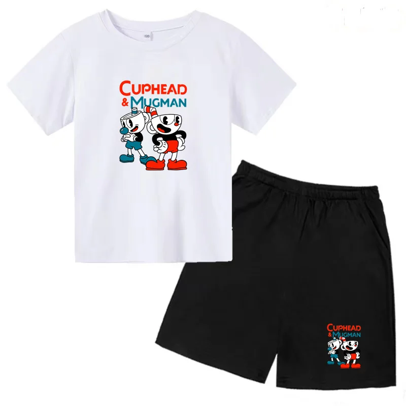 

Kids New Teacup Head Printed T-shirt Boys Girls Toddler 3-12 Years Sport Funny Top + Shorts 2P Anime Charming Stylish Casual Set