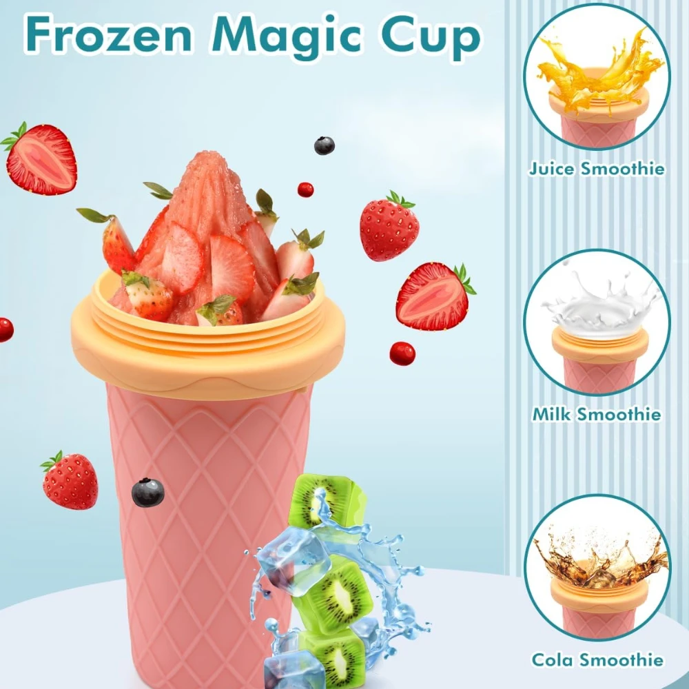 Slushie Cup, Smoothie Cups with Lids & Straws, Slushy Cup for Juices Ice Cream Make, Portable Frozen Magic Maker for Kids Family