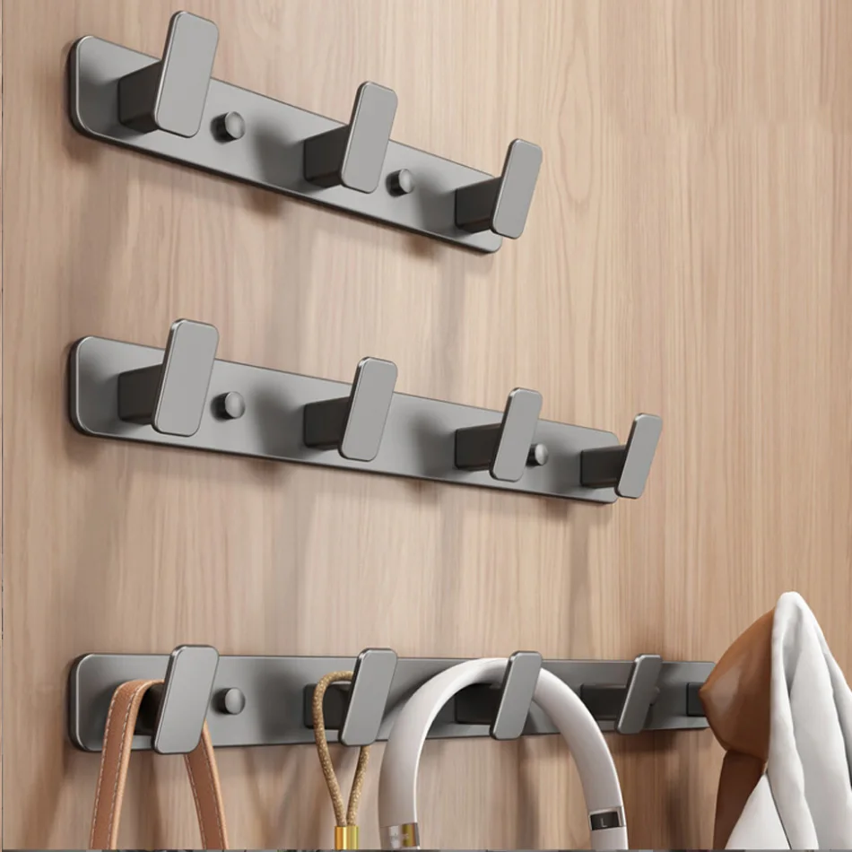 

Grey Bathroon Hook Aluminum Lavatory Kitchen Key Coat Robe Towel Holder Door Wall Mounted 3 4 5 6 Row Hooks Storage Hanger