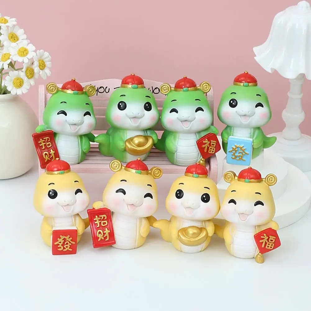 Chinese Zodiac Snake Figurine Resin Hand-Painted Snake Ornament Cartoon Mini Snake Statue for New Year Celebration And Home Deco