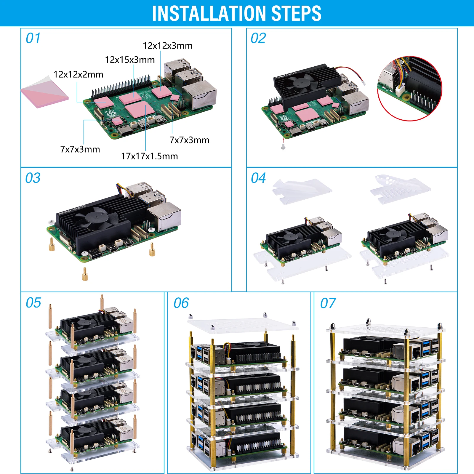 Imagem -06 - Acrílico com Dissipador Armadura Lite v5 Raspberry pi Camadas 52pi Case