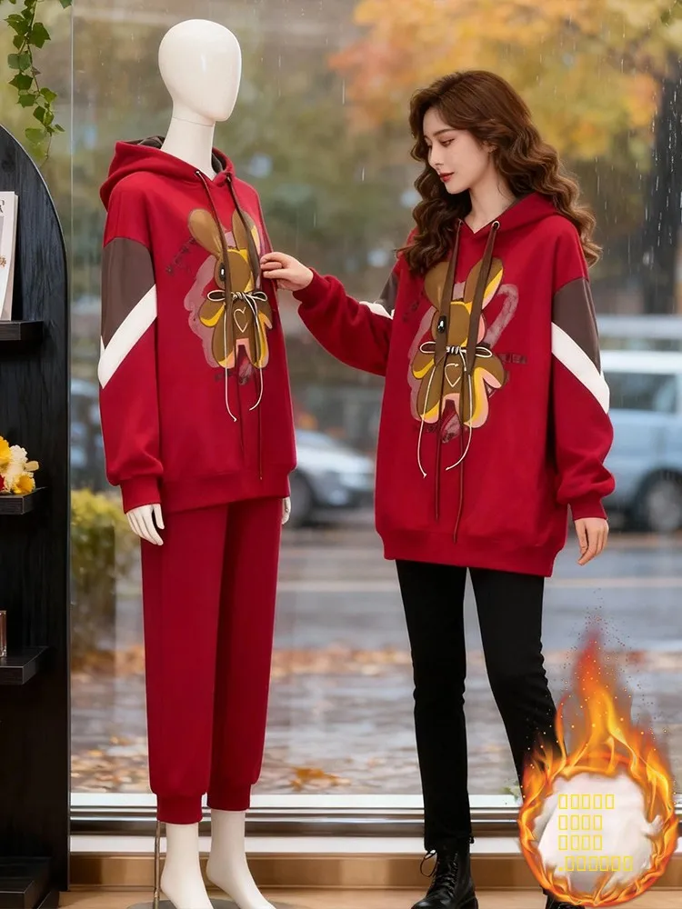 

Thiened Fce Women's Sweatirt Winter Faion Small Size Midi Length Fraance Sle Top Korean Version Long Sve Hoodie