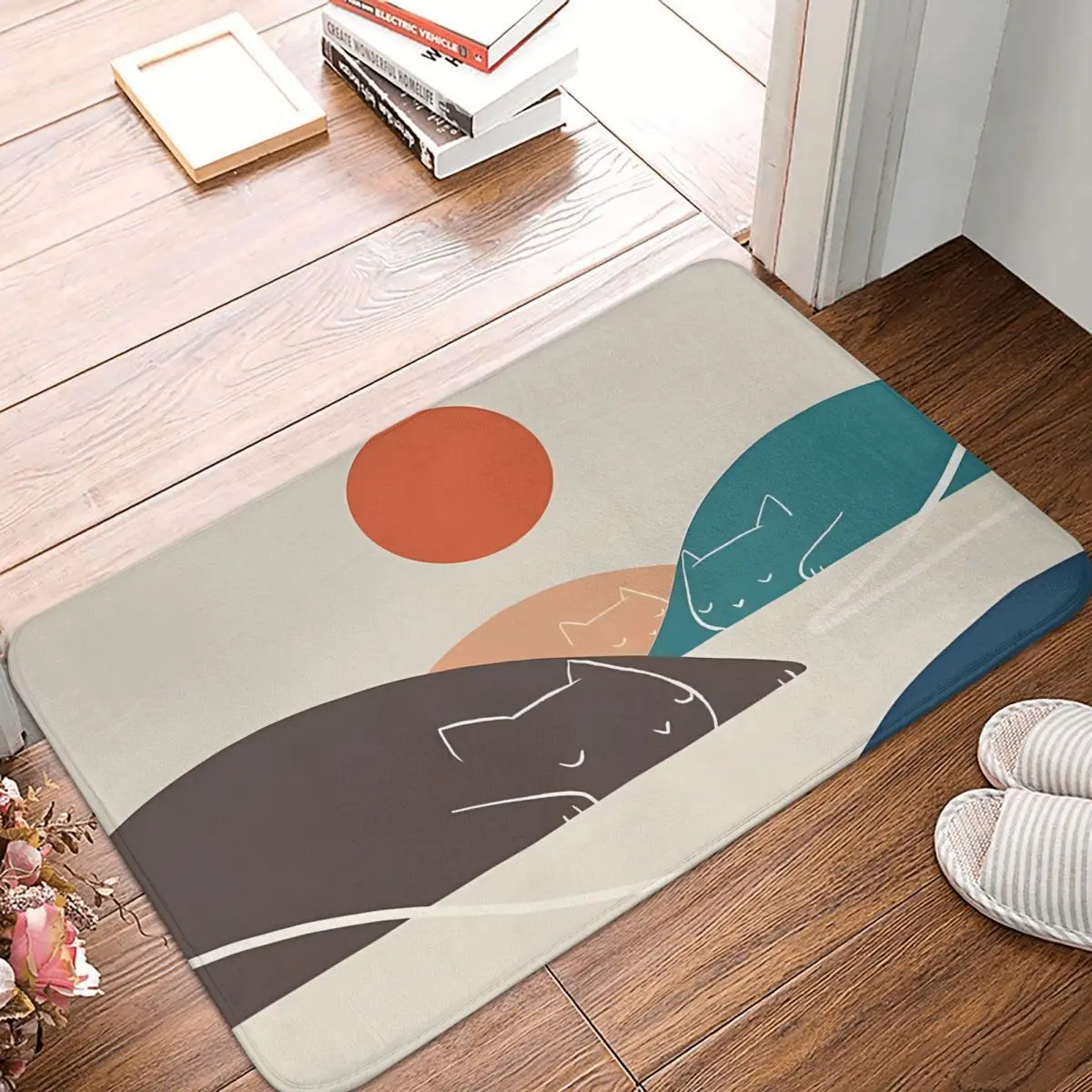 Cat Landscape Bedroom Mat Cat Crouching Doormat Flannel Carpet Outdoor Rug Home Decoration