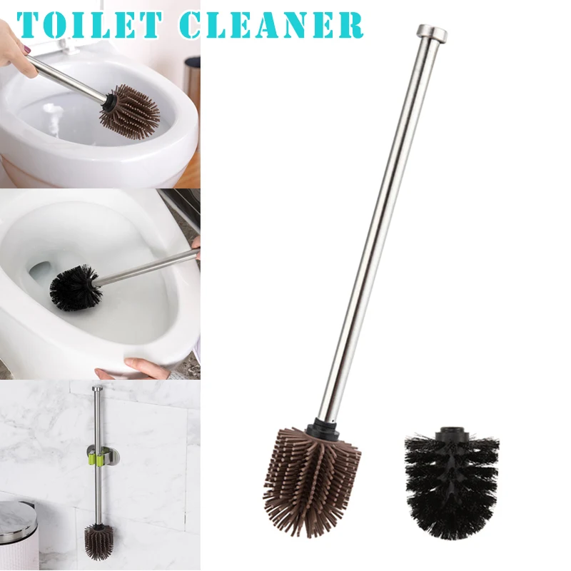 Toilet Brush Silicone Heads Stainless Steel Handles Replacement Cleaning Tool Replaceable Bristles Convenient Easy to Clean