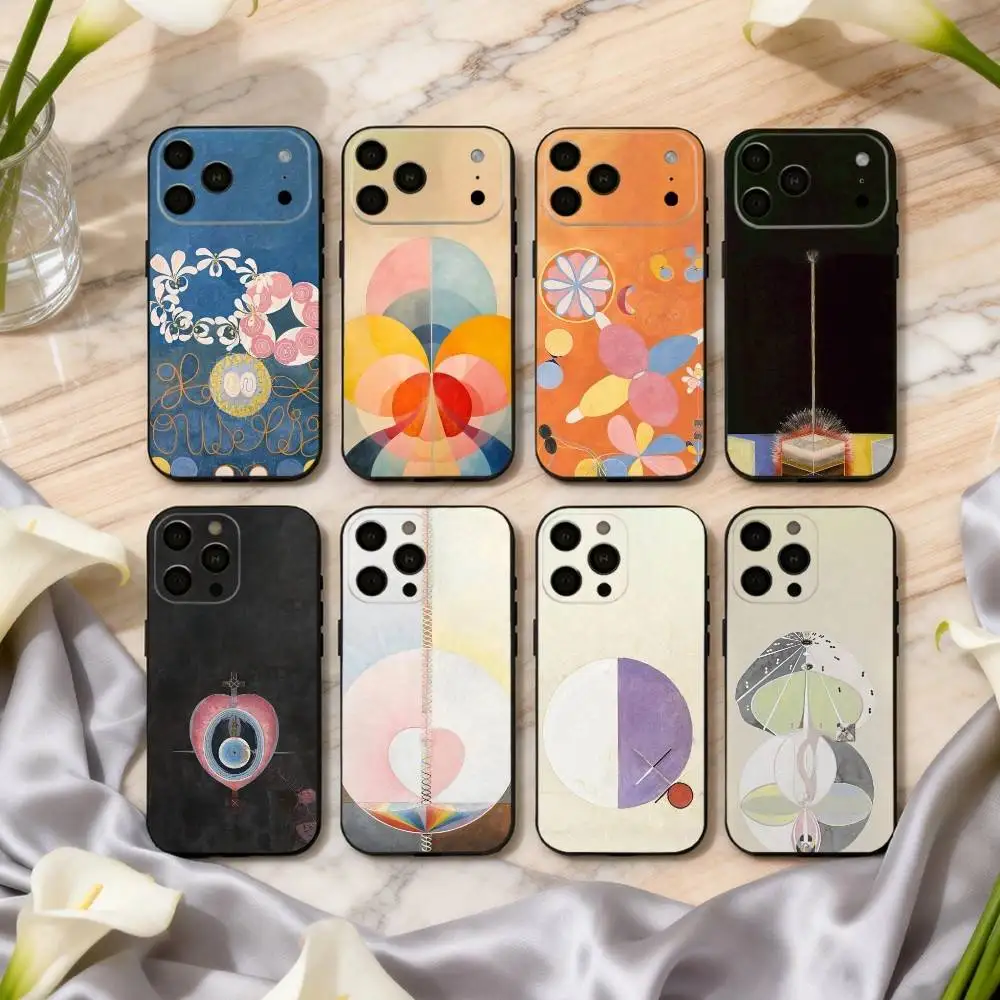 

P-Painting H-Hilma A-AF K-Klint Phone Case For iPhone 17,16,15,14,13,12,11 Plus,Pro Max,XS,Soft Silicone Black Cover