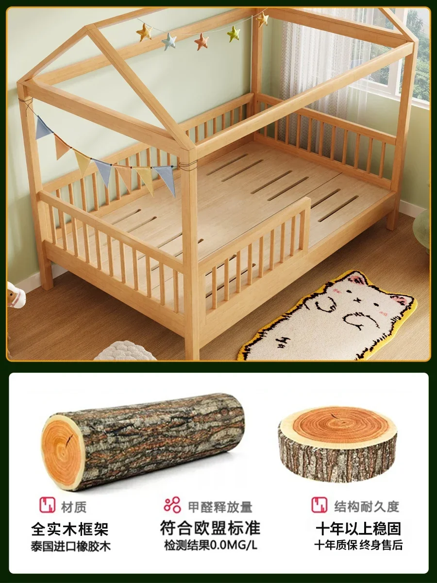 Nordic solid wood children's bed tree house elevated bed children's room boy single girl princess guardrail house