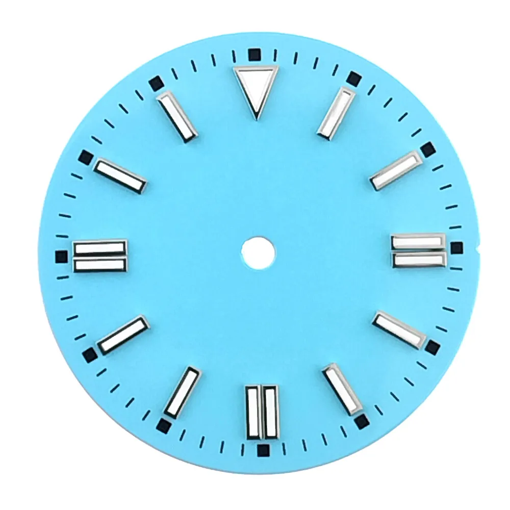 28,5-mm-Zifferblatt, passend für das NH35-Uhrwerk, mit BGW9-Blau-Nachtlicht, in den Farben Schwarz, Rot, Grün, Lila und Gelb, Uhrenzifferblätter, Uhrenteile, Zubehör. – Detail 8