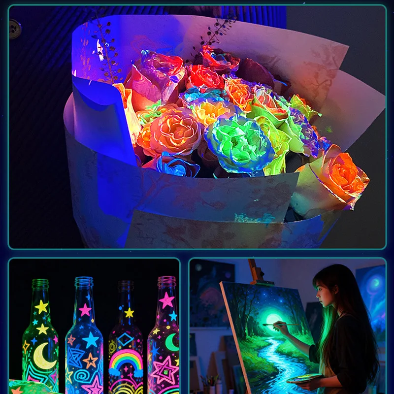 Zestaw farb akrylowych fluorescencyjnych 6/12/18 kolorów 11ML - Farby świecące w ciemności do tkanin, ubrań, butów, malowania ścian i sztuki. — zdjęcie produktu 3