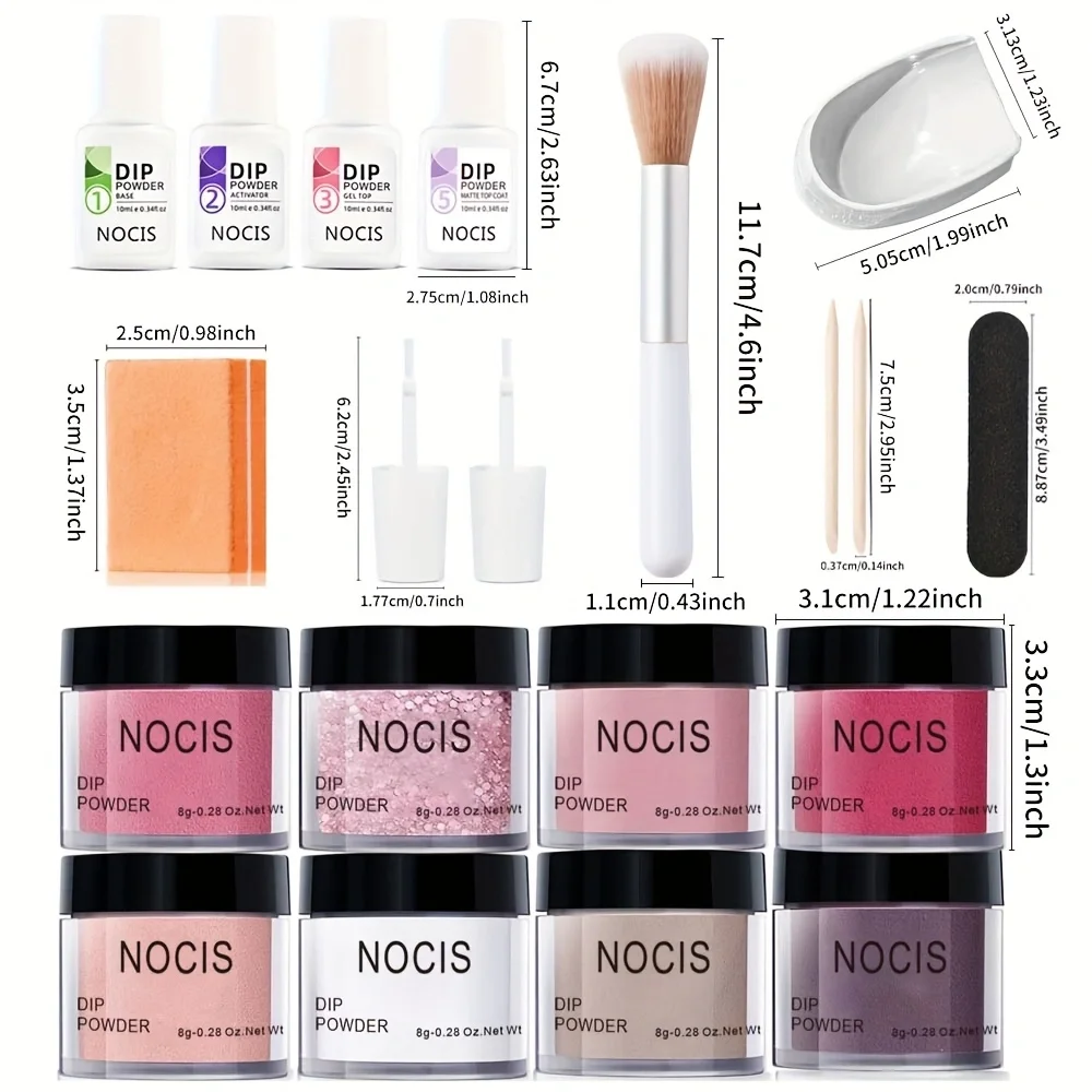 8가지 색상 딥 파우더 네일 키트 - 봄/여름 색상, 프렌치 매니큐어 DIY를 위한 활성제 및 프라이머, 살롱 품질의 홈 사용