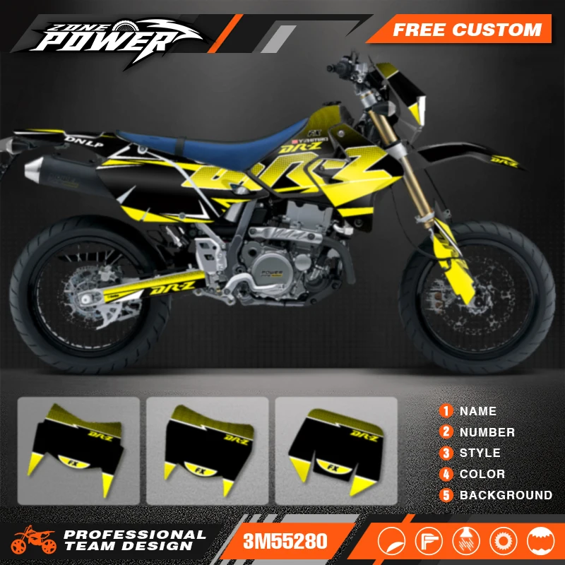 

Powerzone Full Graphics Decals Stickers Motorcycle Background For SUZUKI DRZ400 SM S E DRZ 400 SM S E 1999-2022 Custom Number 06