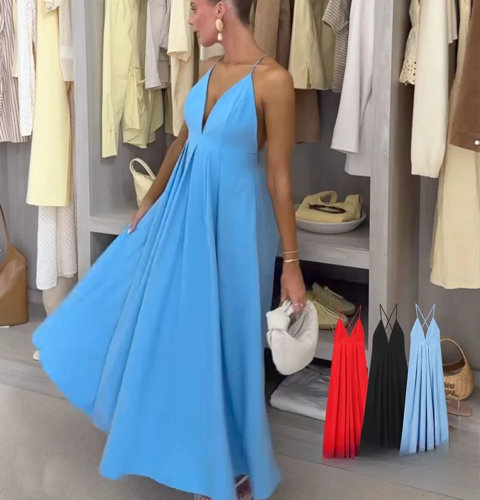 KONDALA femmes automne dos nu Cami robe col en v licou longue robe 2025 nouveau printemps été mode fête dîner plage Mujer robe