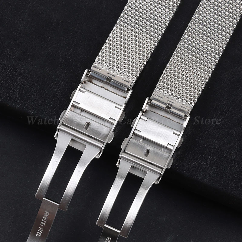 Luxury Stainless Steel Strap 1.0mm Mesh Milanese Watchband for Omega for IWC Belt 18/20mm 22mm 316L Adjustable Buckle Men Bands