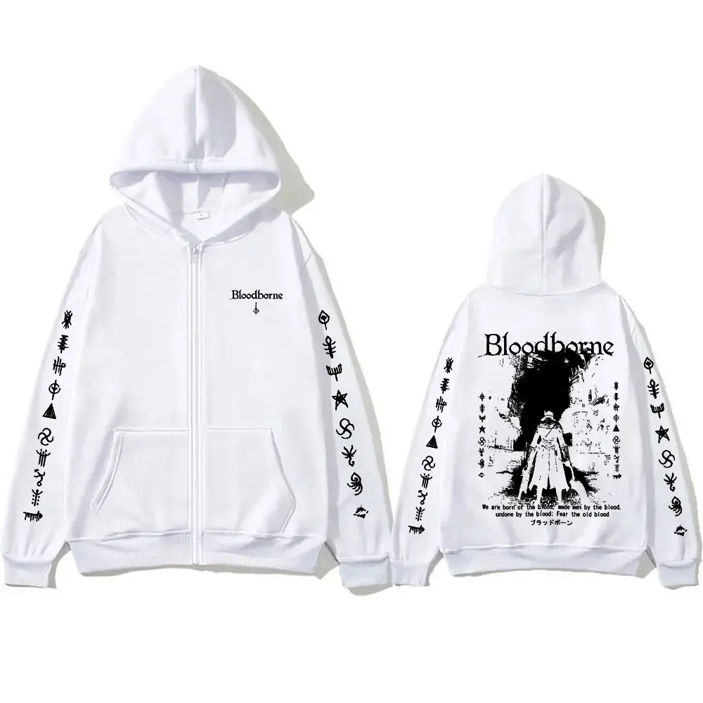 Game Bloodborne Fear The Old Blood Zipper Hoodie Horror Hunter Zip Up Jacke Herren Damen Casual Vintage Cosplay Zip Up Sweatshirt – Detail 7