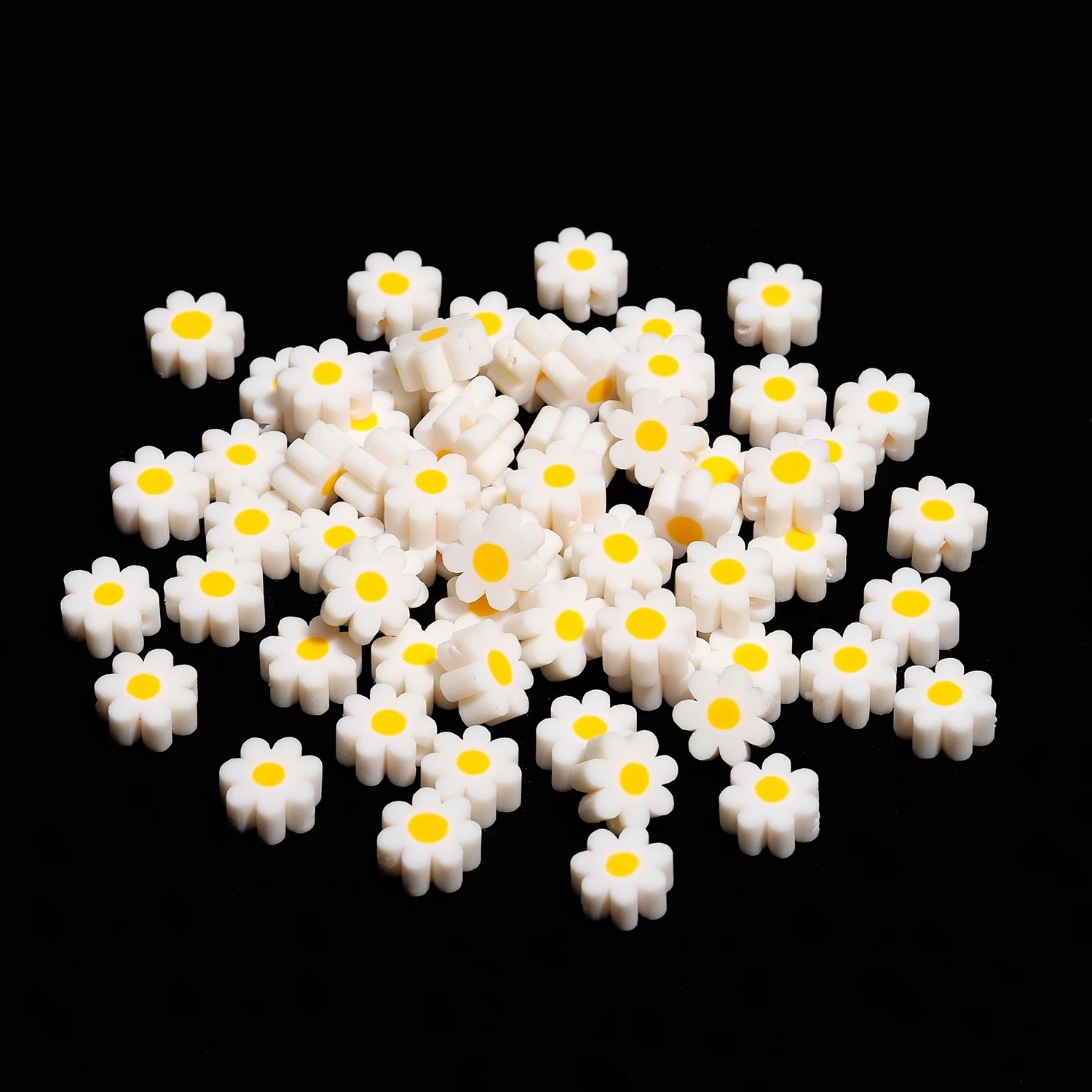 50pcs 9mm Flower Polymer Clay Beads Flat Spacer Loose Beads For Jewelry Making DIY Handemade Bracelet Necklace Finding Accessory