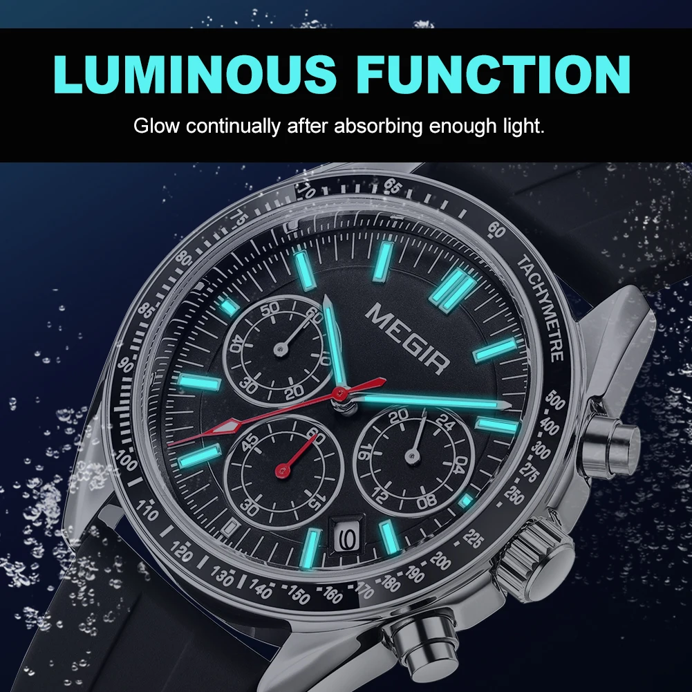 MEGIR Fashion Sports Watches for Men Multifunction Quartz Military Watch Auto Date Chronograph Waterproof Clock Wristwatch