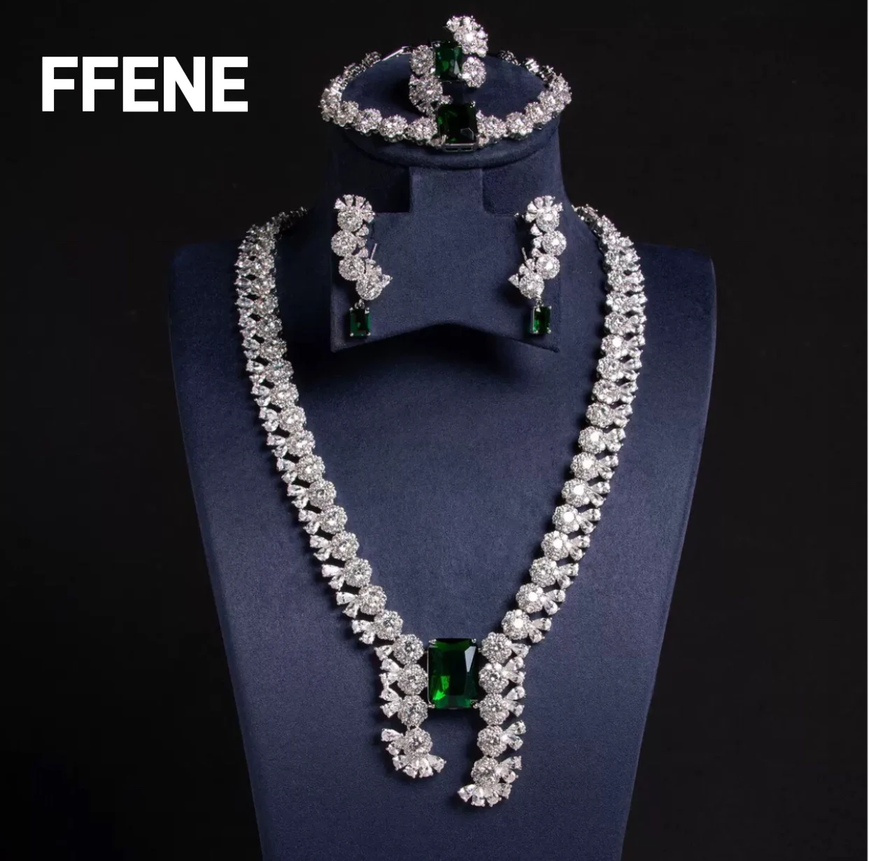 

[Elegant] Necklace jewelry 4-piece set elegant floral heavy work texture women's evening dress wedding collar chain jewelry