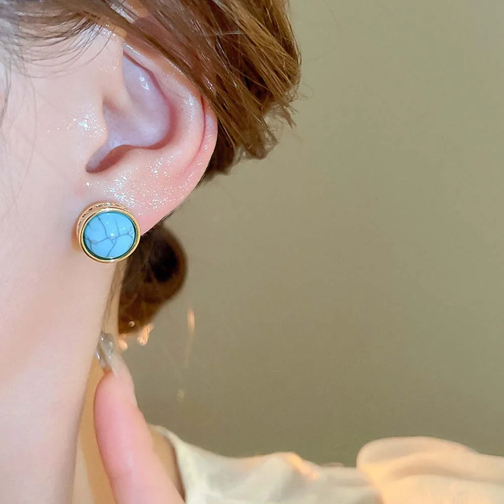 Round Pearl Turquoise Western Country Earrings Jewelry accessories Streetwear Pearl Turquoise Earrings Fashion Ornament Round