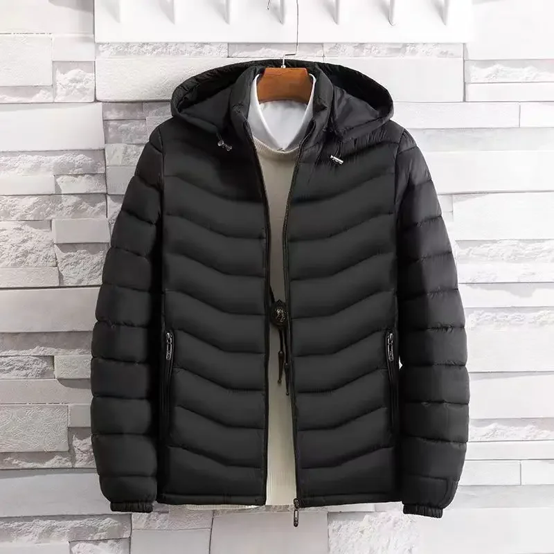 7XL Winter Windproof Quilted Jacket Hooded Zipper Cotton Coat Parkas Men Clothing Trend Luxury Outerwear Warm Light Thin Tops