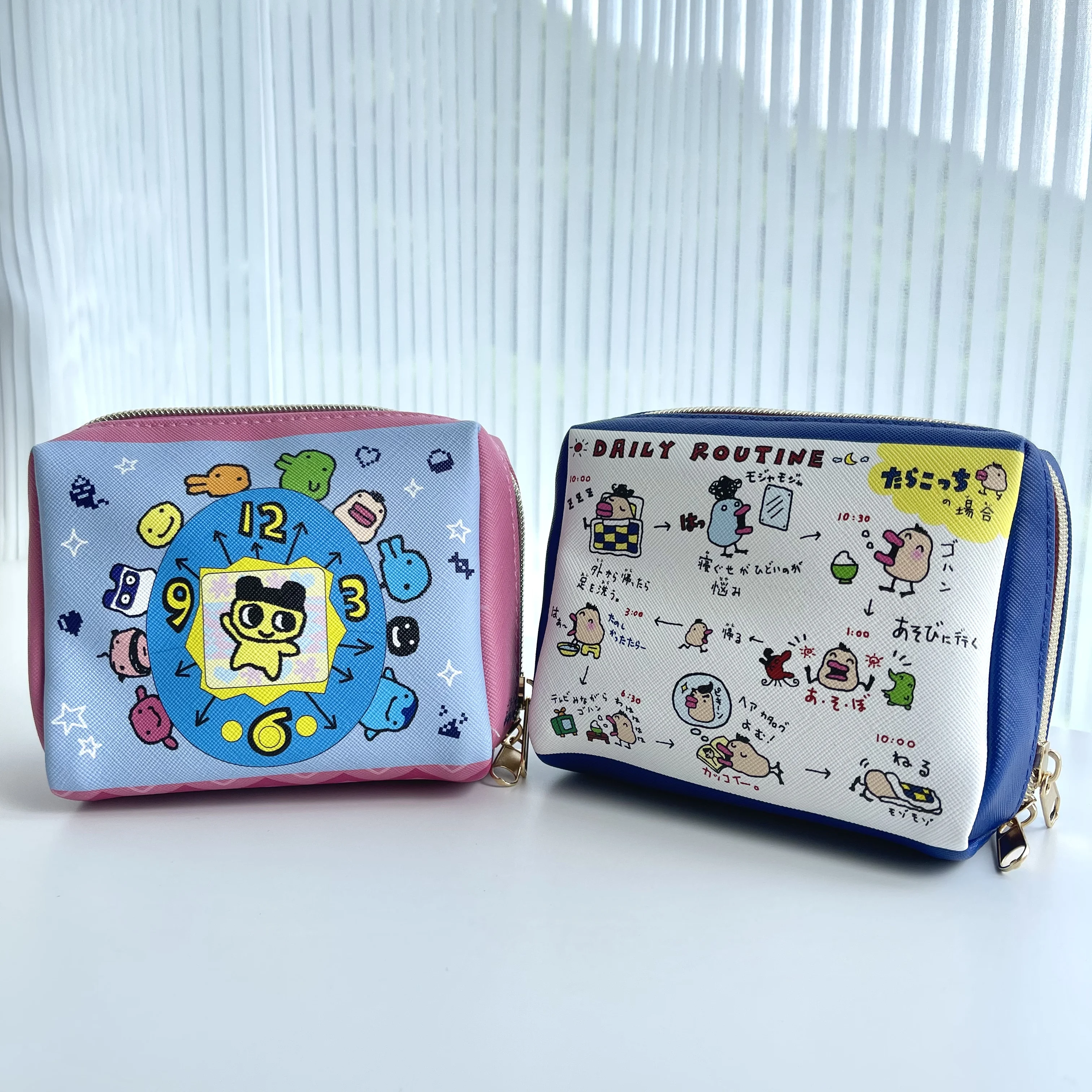 

Kawaii Tamagotchi Mametchi Pu Storage Bag Makeup Bag Zipper Bag Double-Sided Printing Small Item Storage Bag Gift