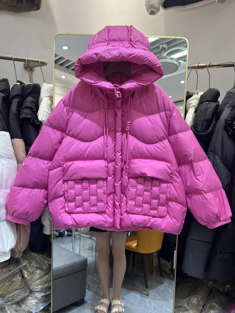 FTLZZ Winter Women Hooded Zipper Puffer Parka Outwear Female Solid Thick Warm White Duck Down Coat