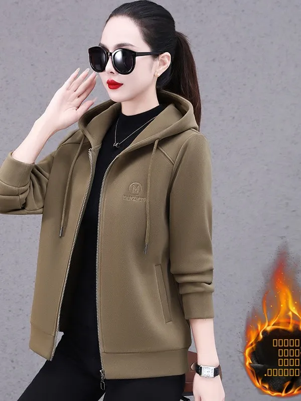 

Women's Fleece Lined Thickened Hoodie Jacket Autumn Winter Fashionable Trendy Zipper Open Cardigan Top Commute Style Loose Fit
