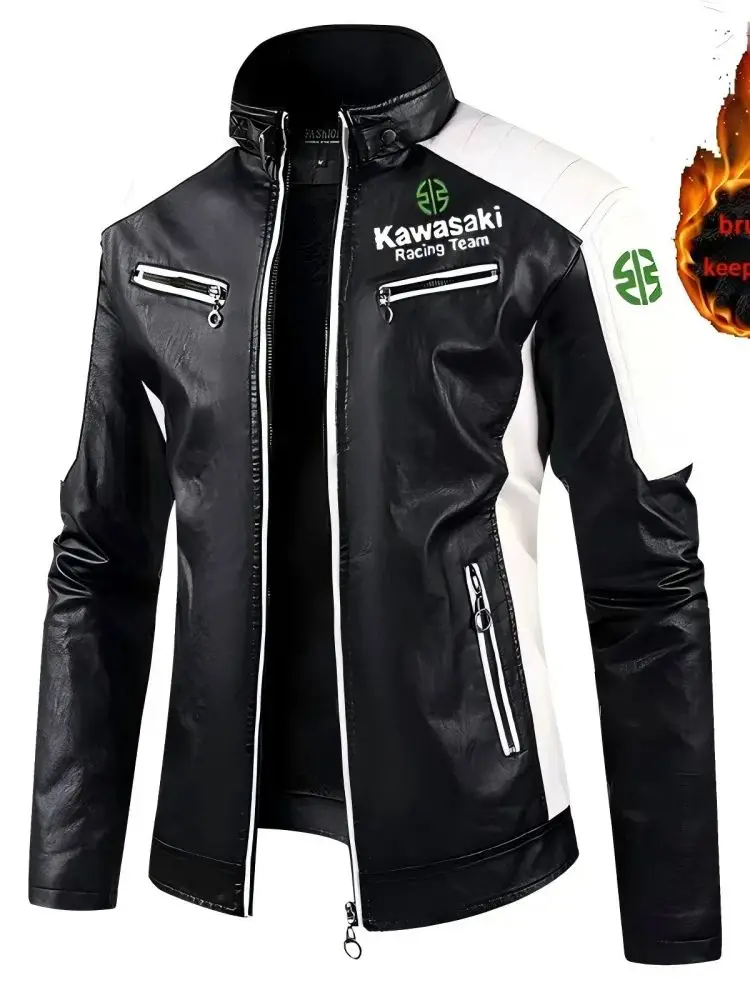 AliExpress Kawasaki Motorcycle Insulated Leather Jacket  Motorcycle Coat - Rider Jacket - Men's Cycling Baseball Shirt - Warm Sports Jacket