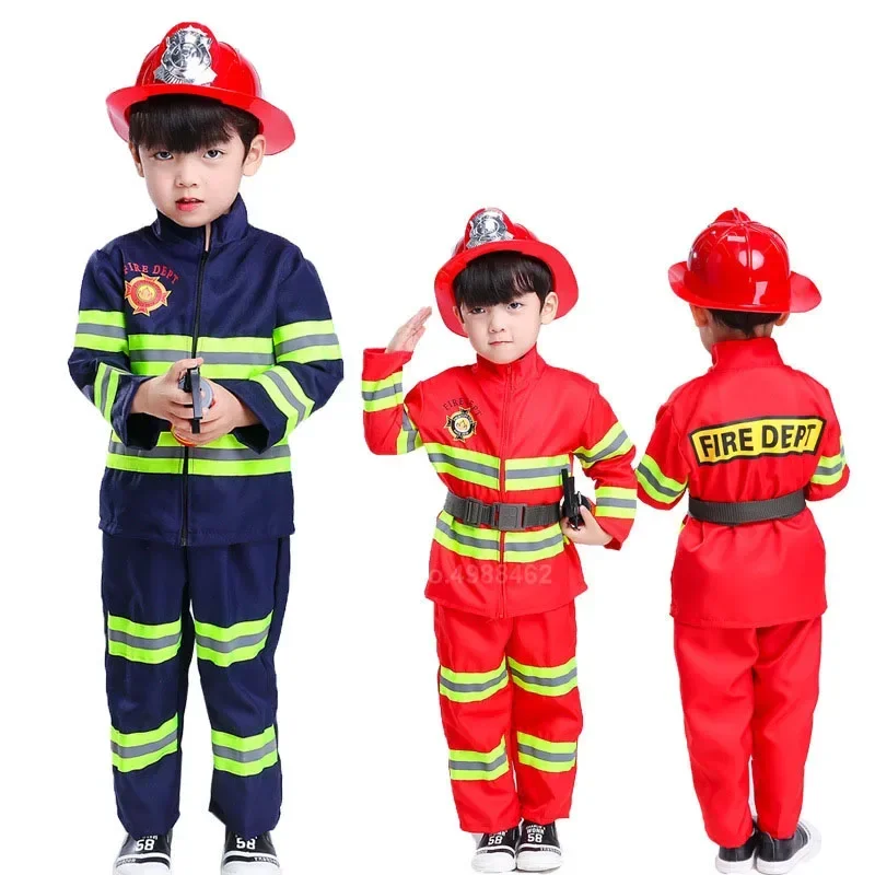 

2026 New Red Fireman Sam Firefighter Cosplay Costume for Boys Girls Halloween Christmas Birthday Gift Fire Dept Uniform Clothing