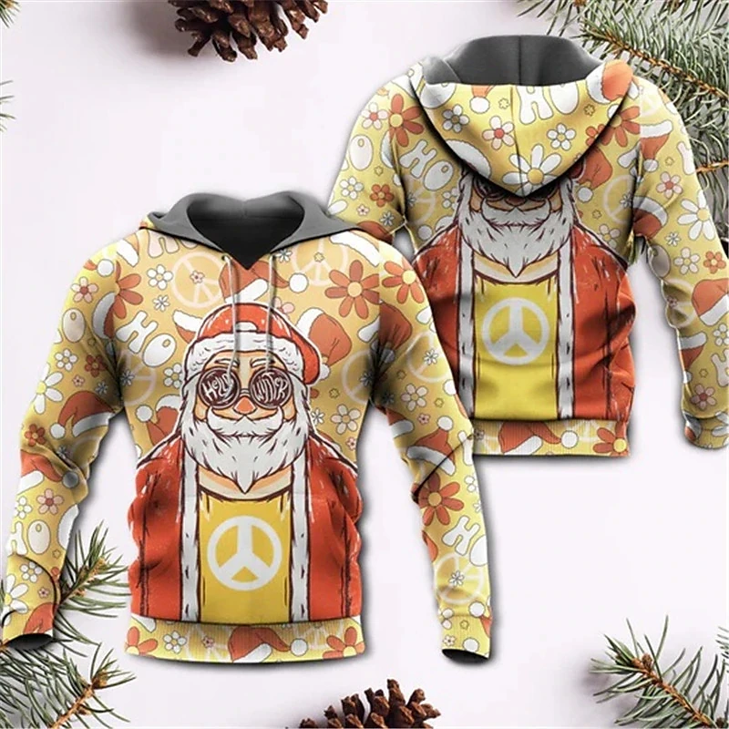 

Santa Claus Print Hoodie For Men Fashion Cartoon Elk Pattern Sweatshirt 2024 Christmas New Year Party Tops Oversized Y2k Clothes