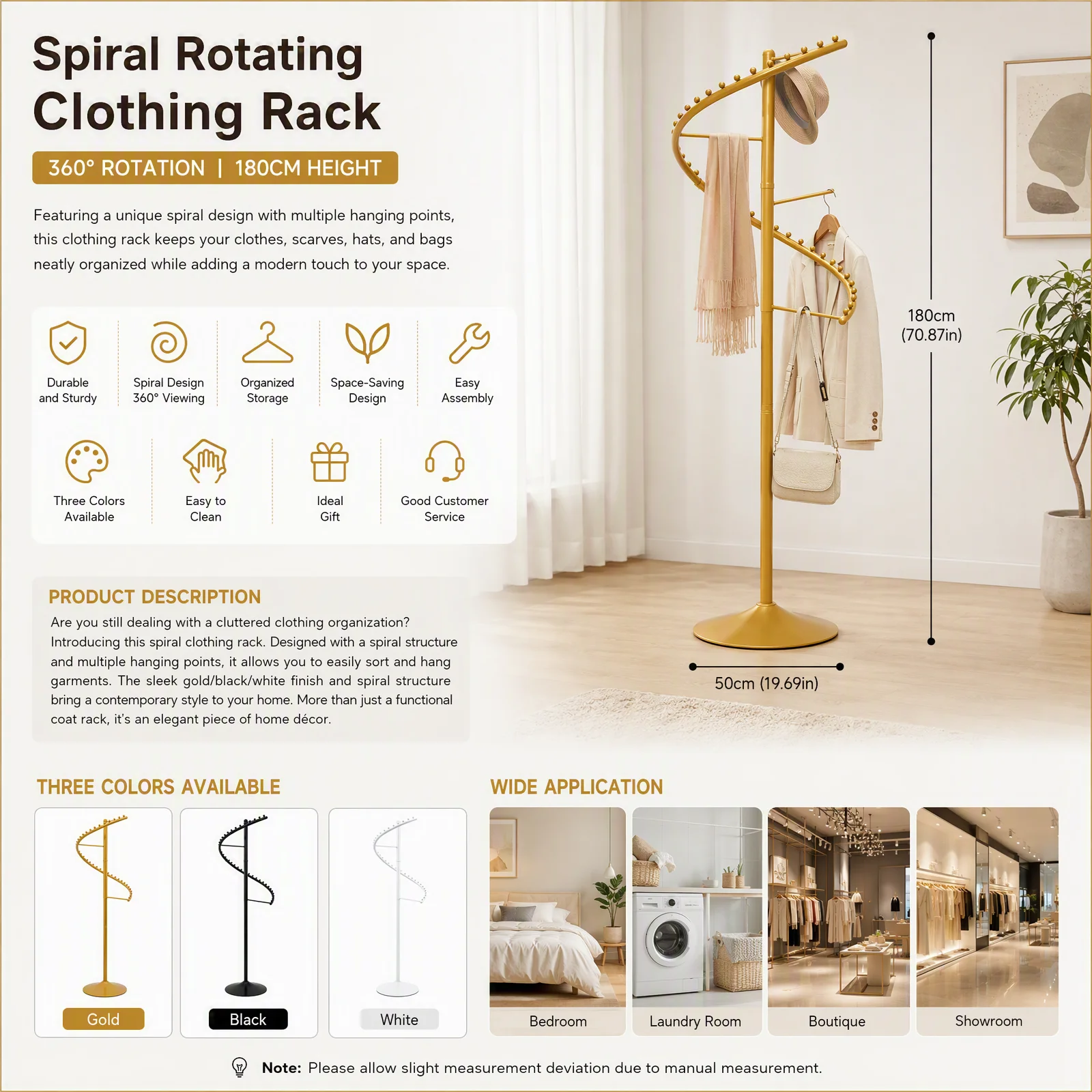 Rotating Clothing Rack 360° Spiral Garment Rack, Sturdy Iron Stand with Multiple Hanging Points & Dividing Bars, Space-Saving Floor Display for Bedroom Laundry Room Boutique