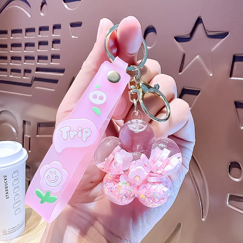 قلادة الرمل الوردي زهرة النفط العائمة سيارة المفاتيح فتاة على ظهره الديكور عطلة صغيرة #6