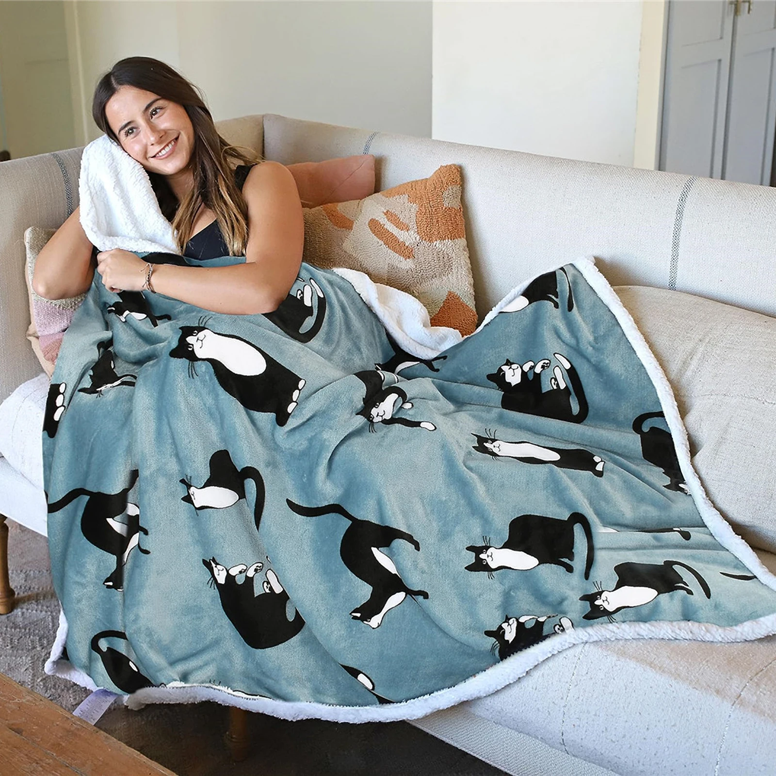 HX Fashion Animals Blankets Funny Cats 3D Printed Throw Blanket for Beds Double Layer Plush Quilts All Season Dropshipping