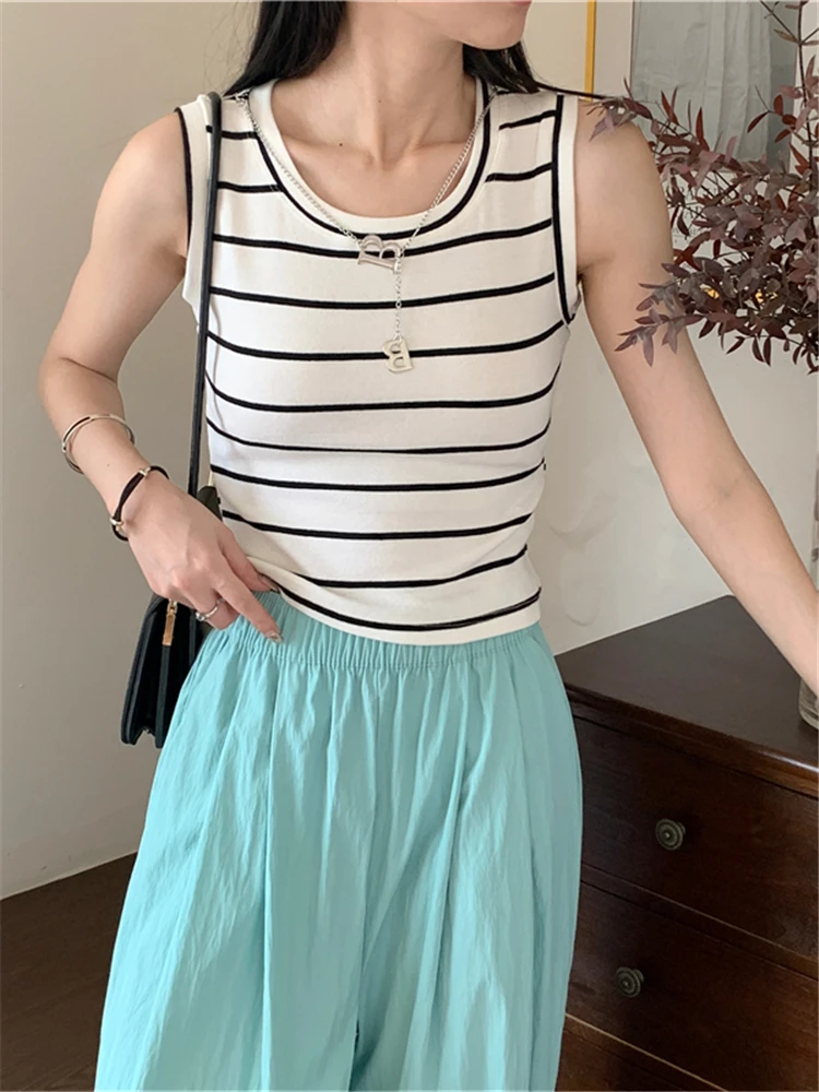 Colorfaith V6618JM 2024 Striped Chain Sexy Cotton Basic Bottoming Elasticity Vests Women Spring Summer Tank & Camis Crop Tops