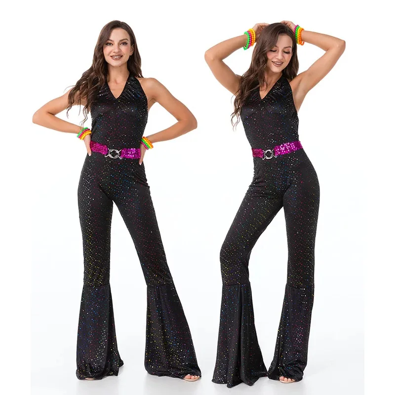 الكبار زوجين خمر 70s ديسكو زي أسود لامع كول فتاة بوي Dancewear ستار لعب الأدوار وتتسابق #6