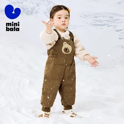 Mini Bala Three-Proof Down Overall Long Pants for Boys and Girls 2024 Autumn and Winter New Styles with Thickened and Warm Pants