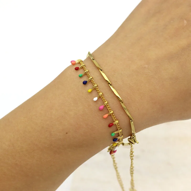 Colorful Enamel Oil Dropping Craft Bracelet With Free Combination And Fashion Jewelry Stainless Steel Gold Plated Chain Bracelet