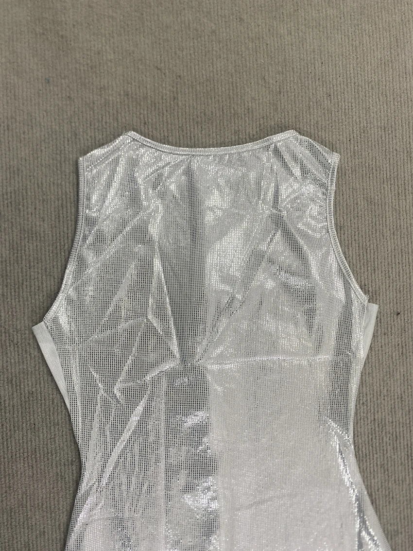 Damen Metallic-Schimmer Ärmelloses Meerjungfrau-Maxikleid Figurbetont mit Rückenschlitz Abendkleid für Cocktail-Partys und Formelle Anlässe