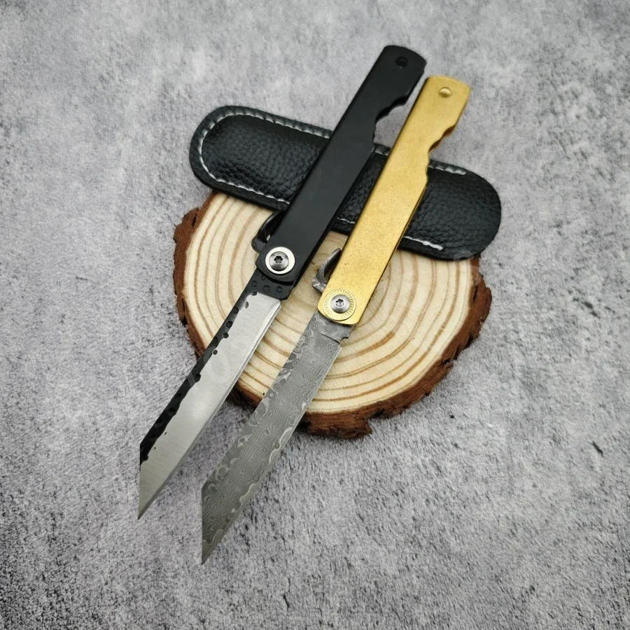 Couteau pliant en alliage de cuivre, lame en acier damas, outil d'urgence de transport quotidien, couteau à fruits Portable, couteau de Barbecue de Camping essentiel