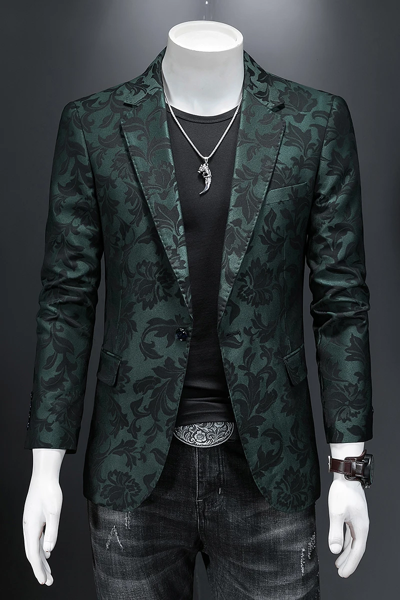 British Style Luxury Jacquard Blazers Men Clothing 2022 Business Slim Fit Casual Suit Coat Men Groom Wedding Suit Printed Blazer