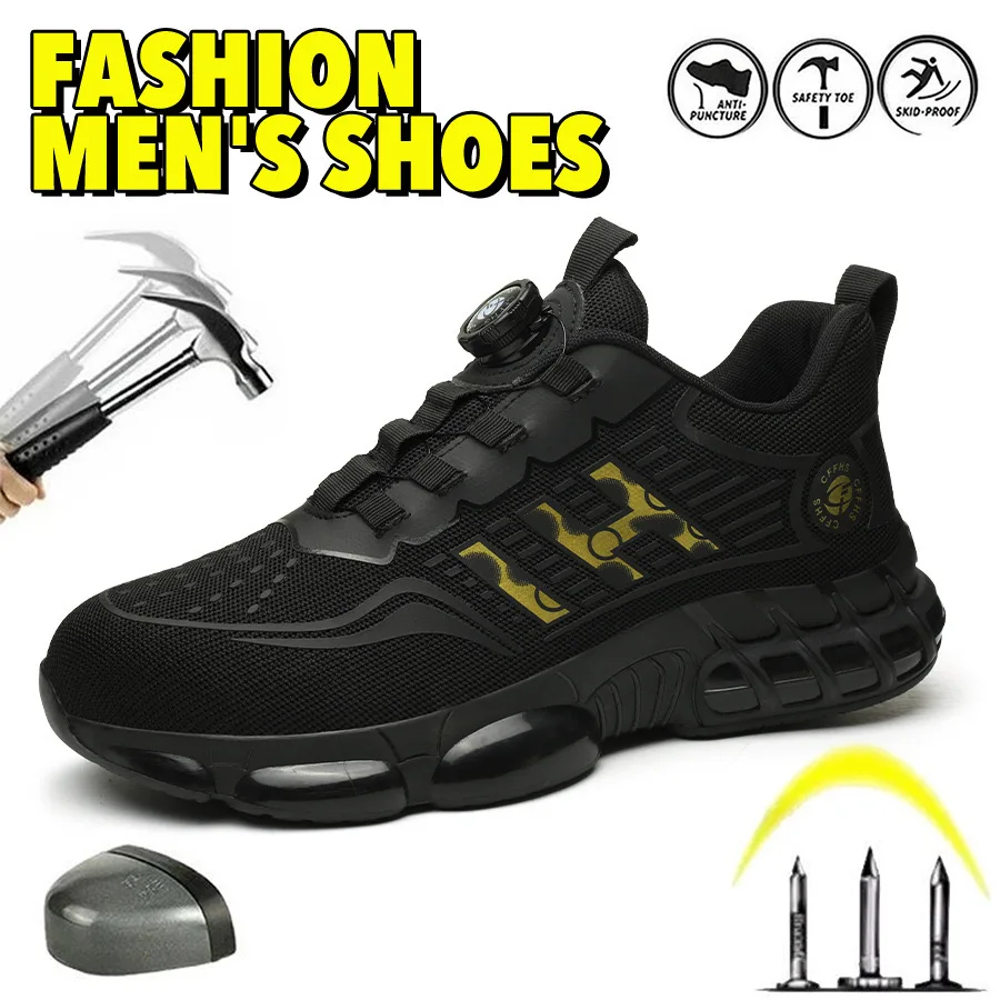 New rotating button safety shoes with steel toe caps, anti smashing, anti piercing, wear-resistant, anti slip work shoes